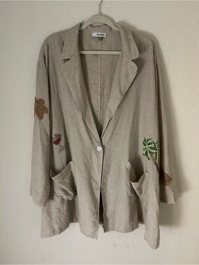 Anthropologie Beige Embroidered Beaded Linen Jacket